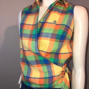 Ralph Lauren Tie Waist Wrap Linen Top
